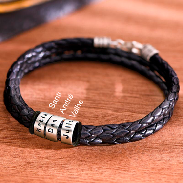 Pulsera 2 vueltas con 3 aros de plata grabado